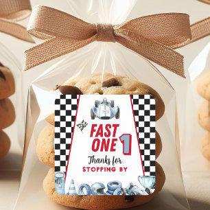 Fast One 1. Geburtstag Junge Rennsport Danke  Quadratischer Aufkleber