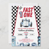 Fast One 1. Geburtstag Junge Rennwagen Einladung (Vorderseite)