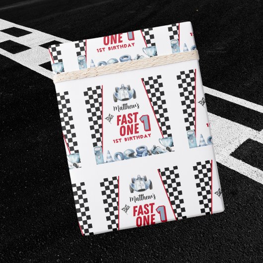 Fast One 1. Geburtstag Junge Rennwagen  Geschenkpapier