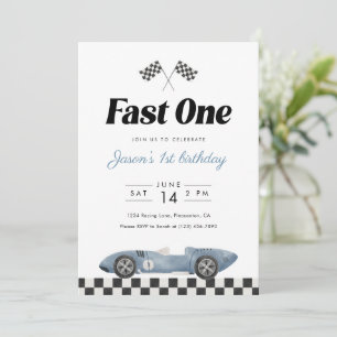 Fast One 1. Geburtstag Vintage-Rennwagen Wasserfar Einladung