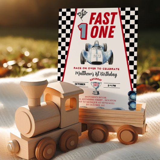 Fast One 1st birthday Boy Racing Car Invitation Einladung