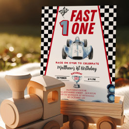 Fast One 1st birthday Boy Racing Car Invitation Einladung