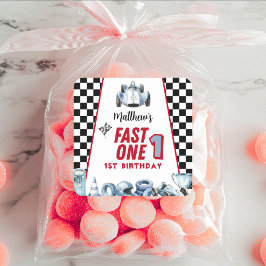 Fast One 1st birthday Boy Racing Car  Quadratischer Aufkleber