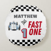 Fast One 1st birthday Boy Racing Car  Rundes Kissen (Vorderseite)