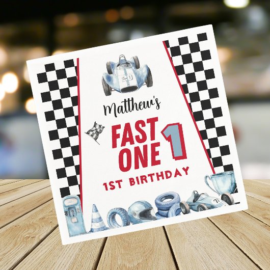Fast One 1st birthday Boy Racing Car  Serviette