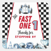 Fast One 1st birthday Boy Racing Thank You Quadratischer Aufkleber (Vorderseite)