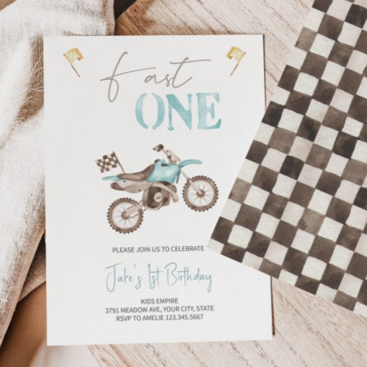 Fast ONE Baby Blue Dirt Bike Einladung Geburtstag