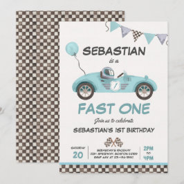 Fast One Birthday Party Blue Race Car 1. Geburtsta Einladung
