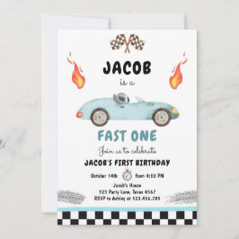 Fast One Birthday Party Race Car Blue 1. Geburtsta Einladung