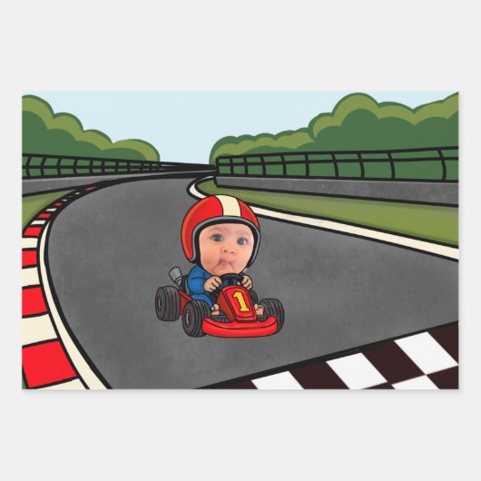 Fast ONE | Black White Race Car Flags Birthday  Geschenkpapier Set (Vorderseite 3)