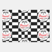 Fast ONE | Black White Race Car Flags Birthday Geschenkpapier Set (Vorderseite)
