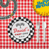 Fast ONE | Black White Race Car Flags Birthday  Pappteller