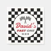 Fast ONE | Black White Race Car Flags Birthday Serviette (Vorderseite)