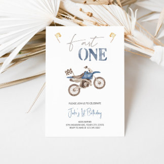 Fast ONE Blue Dirt Bike Einladung Geburtstag