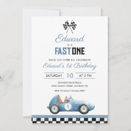 Fast One Blue Race Car 1st Birthday Einladung