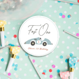 Fast One Blue Race Car Boy 1. Geburtstag Geschenkanhänger