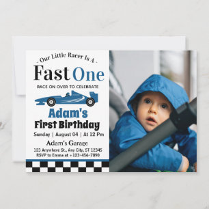 Fast One Blue Race Car Boy 1. Geburtstag Party Einladung