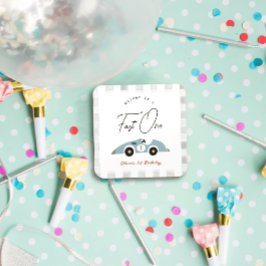 Fast One Blue Race Car Boy 1. Geburtstag Quadratischer Aufkleber