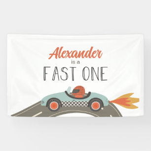Fast One Blue Race Car Geburtstag Banner