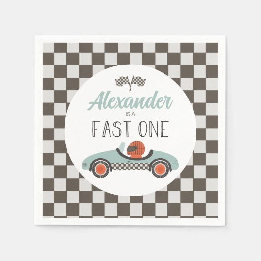 Fast One Blue Race Car Geburtstag Serviette (Vorderseite)