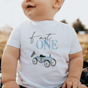 Fast ONE Blue Race Car Race On Birthday T - Shirt