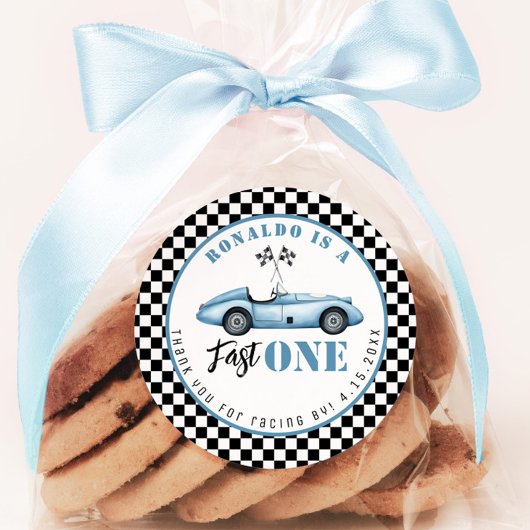 Fast One Blue Rennwagen Boy Birthday Vielen Dank Runder Aufkleber