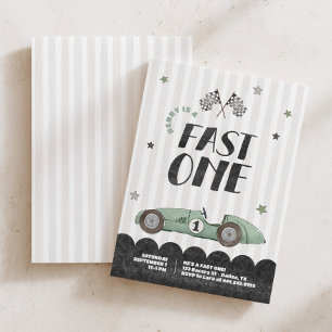 Fast One Boys Green Rennwagen 1. Geburtstag Einladung