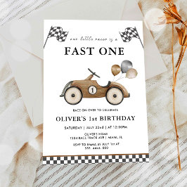 Fast One Brown Race Car Boys 1. Geburtstag Einladung