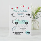 Fast One Festivals Blue Race Car Geburtstag Einladung (Stehend Vorderseite)
