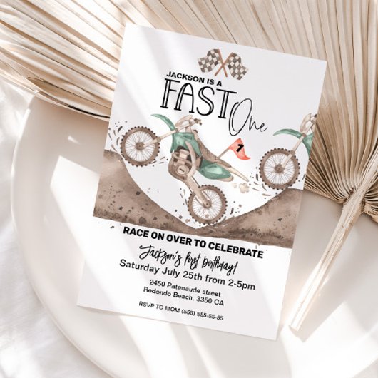 Fast One Green Dirt Bike 1. Geburtstag Einladung