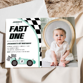Fast One Green Race Car Geburtstagsparty Einladung