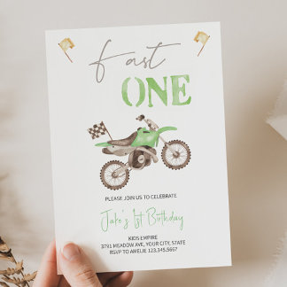 Fast ONE Lime Green Dirt Bike Einladung Geburtstag