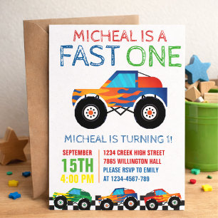 Fast One Monster Truck Erster Geburtstag Einladung