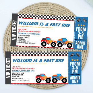 Fast One Monster Truck Race Ticket Erster Geburtst Einladung