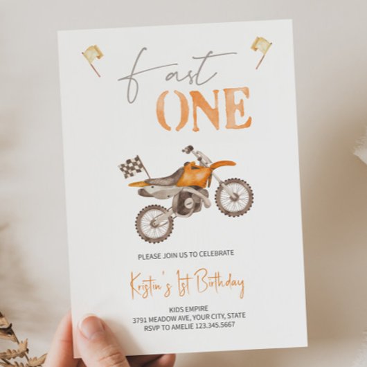 Fast ONE Orange Dirt Bike Einladung Geburtstag