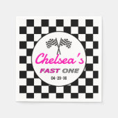 Fast ONE Pink Black White Race Car Flags Birthday Serviette (Vorderseite)