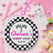 Fast ONE | Pink Custom Black White Race Car Flags Pappteller (Party)