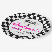 Fast ONE | Pink Custom Black White Race Car Flags Pappteller (Schrägansicht)