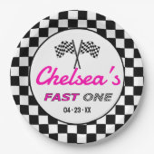 Fast ONE | Pink Custom Black White Race Car Flags Pappteller (Vorderseite)