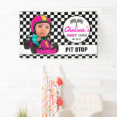 Fast ONE | Pink Race Car Driver Pit Stop Birthday Banner (Insitu)