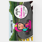 Fast ONE | Pink Race Car Driver Welcome Birthday Banner (Vertikal)