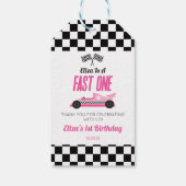 Fast One Pink Race Car First 1st Birthday Party Geschenkanhänger (Rückseite)