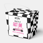 Fast One Pink Race Car First 1st Birthday Party Geschenkschachtel (Rückseite)