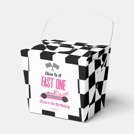 Fast One Pink Race Car First 1st Birthday Party Geschenkschachtel (Vorderseite)