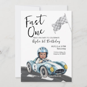 Fast One Race Car 1. Geburtstag Foto Einladung
