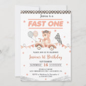 Fast One Race Car 1. Geburtstag Party Einladung (Vorderseite)