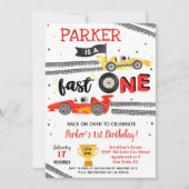 Fast One Race Car 1. Geburtstag Party Einladung (Vorderseite)