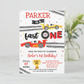 Fast One Race Car 1. Geburtstag Party Einladung (Stehend Vorderseite)