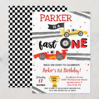 Fast One Race Car 1. Geburtstag Party Einladung