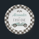 Fast One Race Car Birthday Paper Teller<br><div class="desc">Fast One Race Car 1. Geburtstag Platte mit blauem Vintagen Rennwagen.</div>